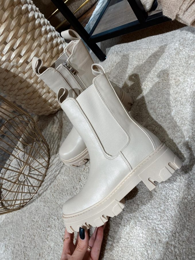 Cream boots leather.