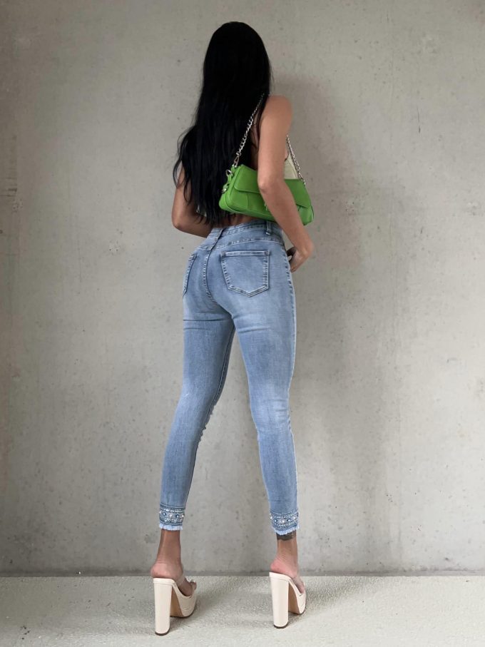 Skinny jeans diamanten/blauw.