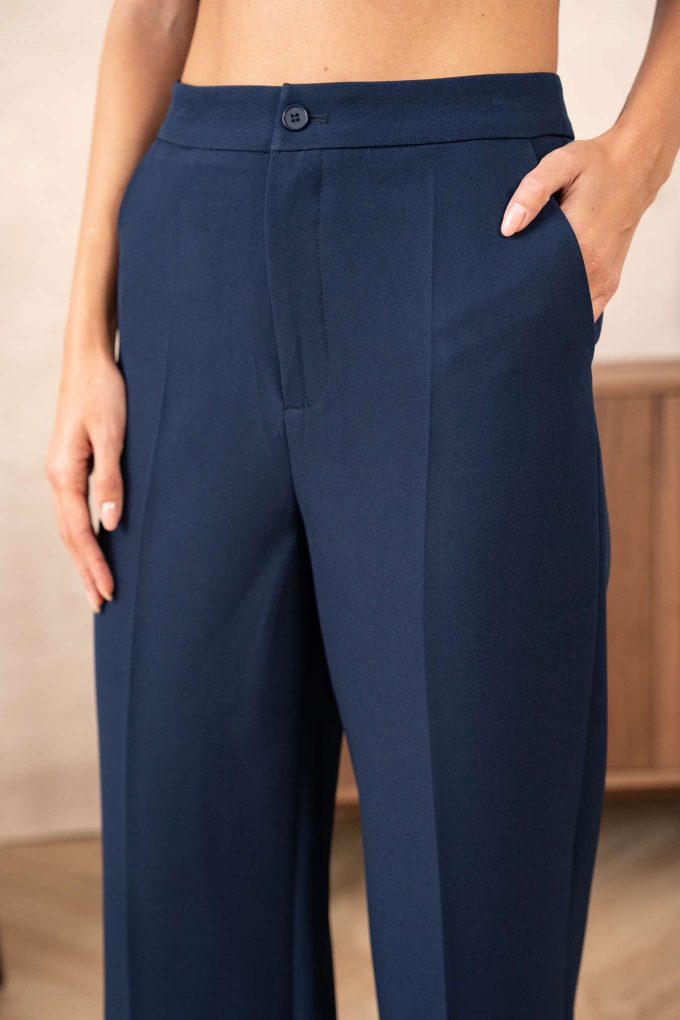 Straight leg trousers.