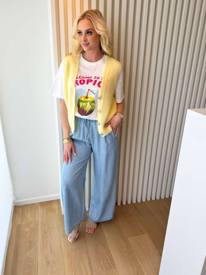 Los vallend jeanslook broek.