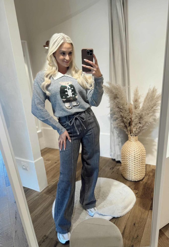 Grey jeans straight.