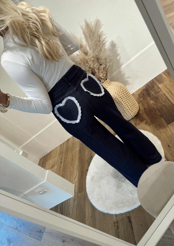 Jeans white hearts.