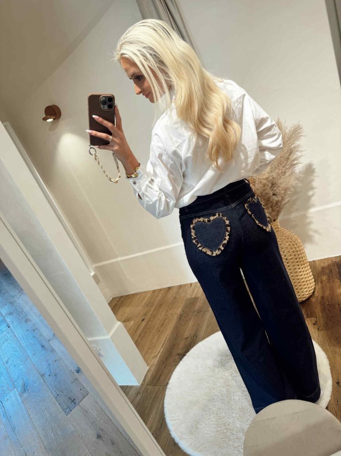 Pantalon jeans leopard hearts.