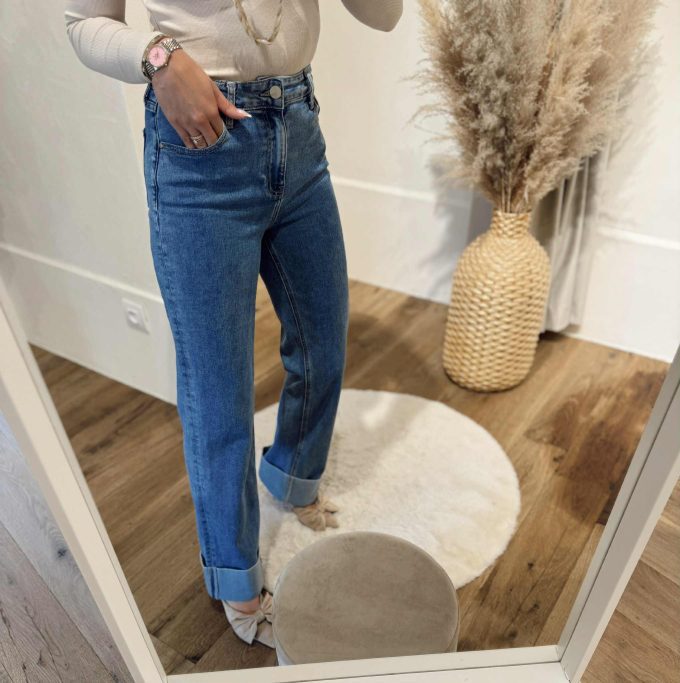 Straight jeans geplooide boord.