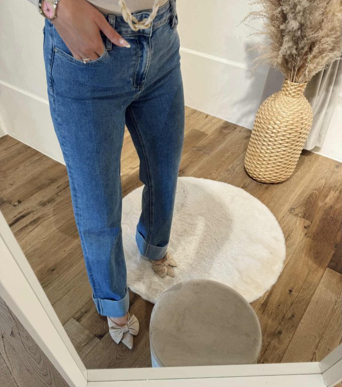 Straight jeans geplooide boord.